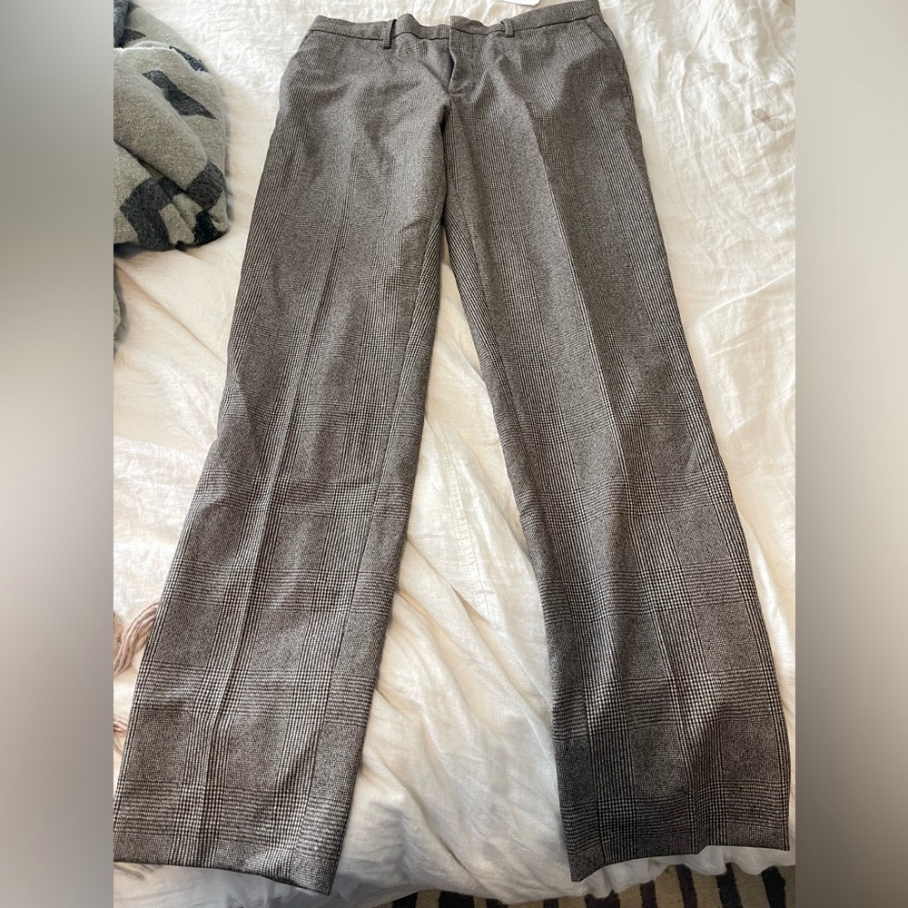 New Banana Republic Tapered Perfect Flannel Brown Glenplaid Pants Size 32 X 34
